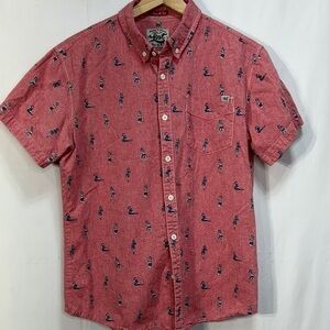 💆🏻‍♀️Lost hula girl Red short sleeve cotton button down Shirt